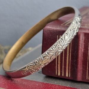 VTG 60s Whiting & Davis Co Signed Bangle Bracelet Silver Tone Floral